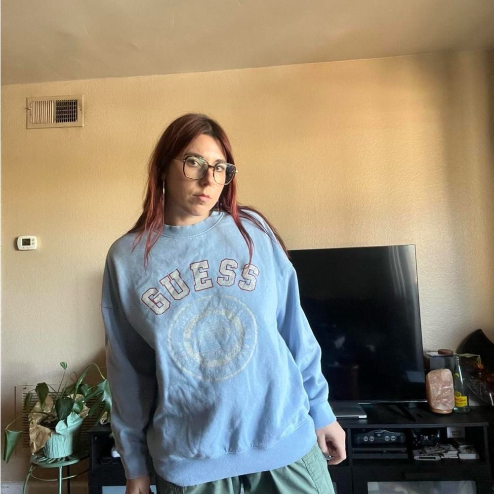 Guess Women's Light Blue Crew Neck Sweater